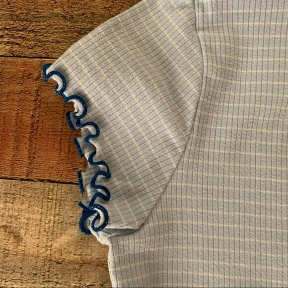Gymboree blue striped ribbed knit short sleeve t-shirt with lattice stitching - Picture 6 of 6